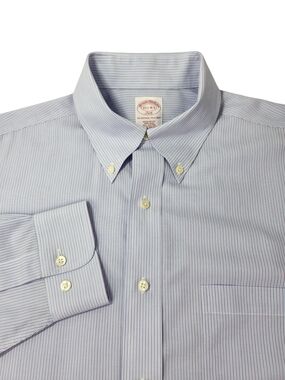 Brooks Brothers 346 Dress Shirt Mens 15.5 4/5 Long Sleeve Stripe White Blue Pink
